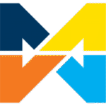 iuGO Digital - Four interlocking arrows in dark blue, yellow, orange, and light blue, pointing toward the center, forming an abstract geometric pattern on a light background.