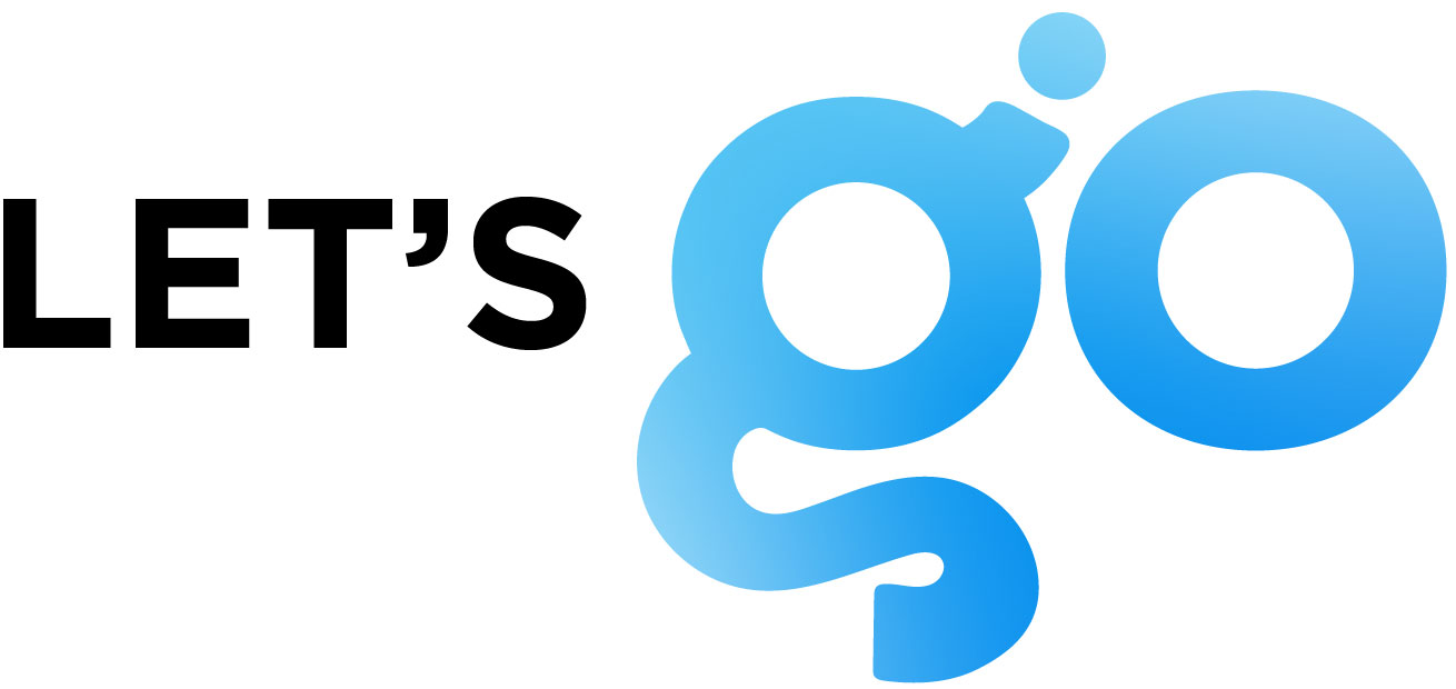 iuGO Digital - The image displays the phrase "LET'S go" with "LET'S" in black text and "go" in large, blue gradient letters. The “g” has a playful, stylized tail and a dot above it.